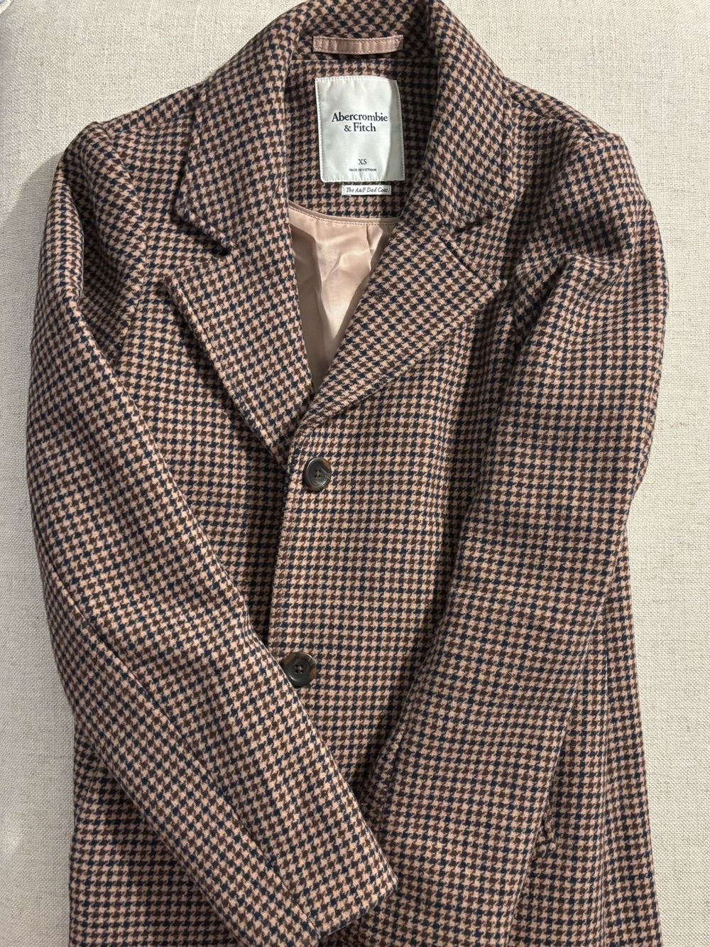 Abercrombie & Fitch Brown Houndstooth Dad Coat Size XS - Picture 4 of 4